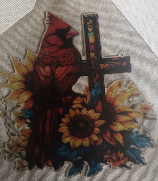 Red Bird Cross & Sunflower Suncatcher